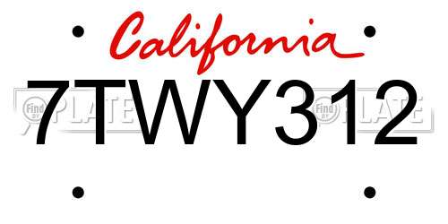 7TWY312 California License Plate