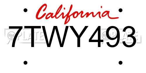 7TWY493 California License Plate