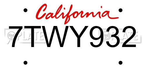 7TWY932 California License Plate