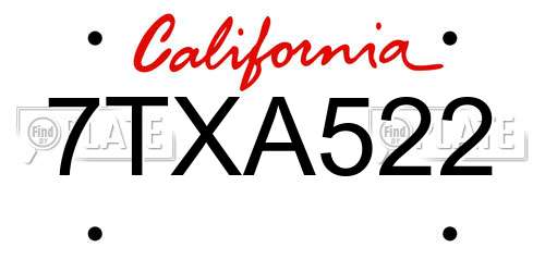 7TXA522 California License Plate