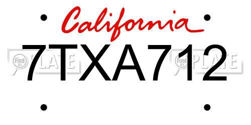 7TXA712 California License Plate
