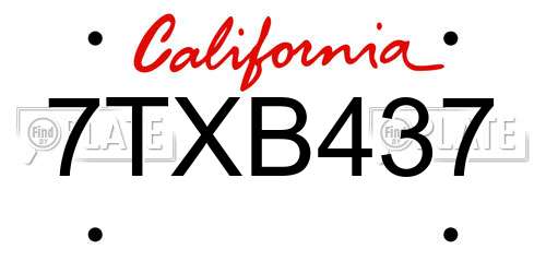 7TXB437 California License Plate