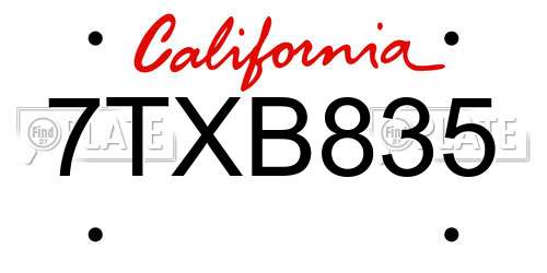7TXB835 California License Plate