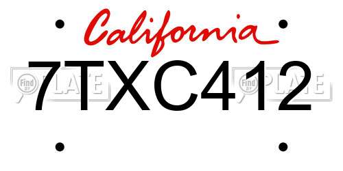 7TXC412 California License Plate