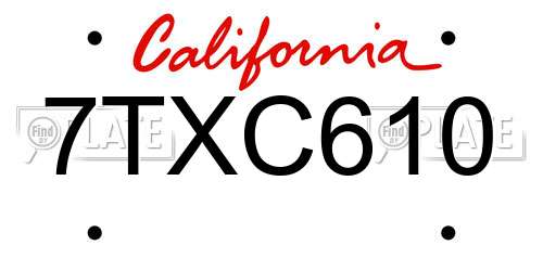 7TXC610 California License Plate