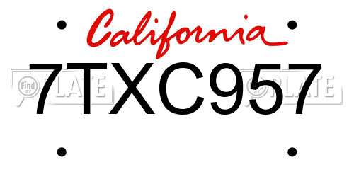 7TXC957 California License Plate
