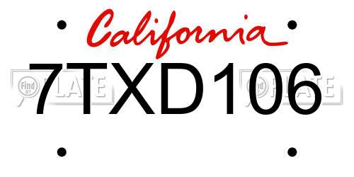 7TXD106 California License Plate