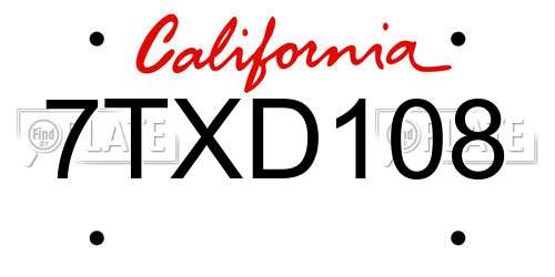 7TXD108 California License Plate