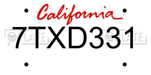 7TXD331 California License Plate