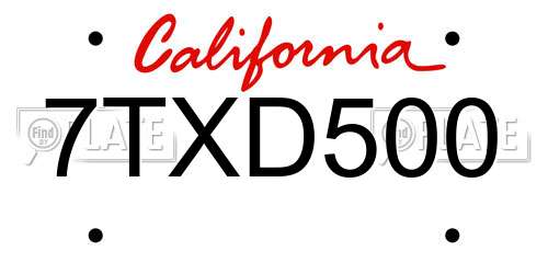 7TXD500 California License Plate