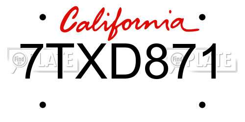 7TXD871 California License Plate