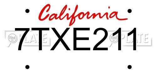 7TXE211 California License Plate