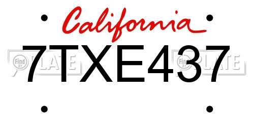 7TXE437 California License Plate