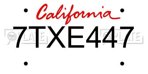 7TXE447 California License Plate