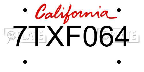 7TXF064 California License Plate