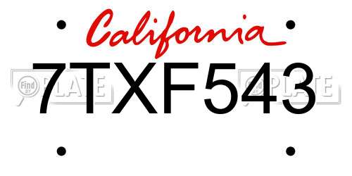 7TXF543 California License Plate