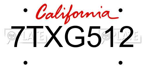 7TXG512 California License Plate