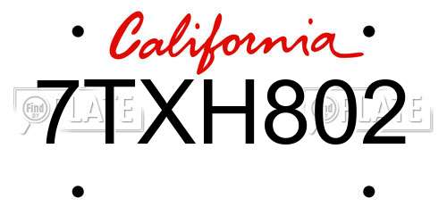 7TXH802 California License Plate