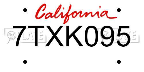 7TXK095 California License Plate
