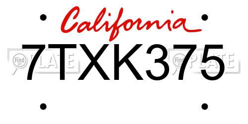 7TXK375 California License Plate