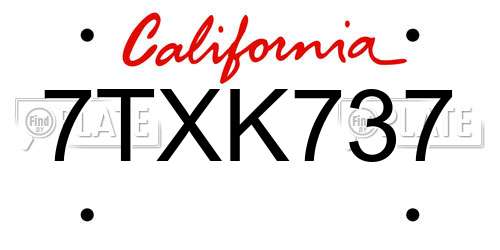 7TXK737 California License Plate