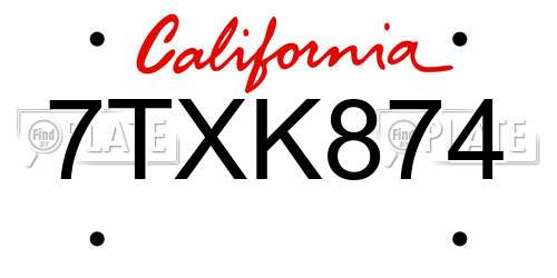 7TXK874 California License Plate