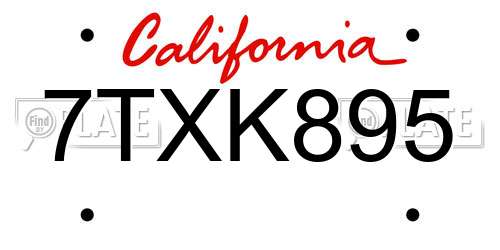 7TXK895 California License Plate