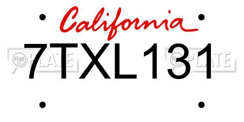 7TXL131 California License Plate