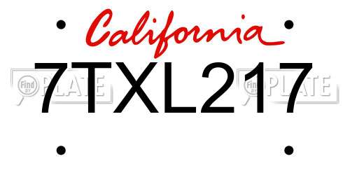 7TXL217 California License Plate