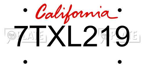 7TXL219 California License Plate
