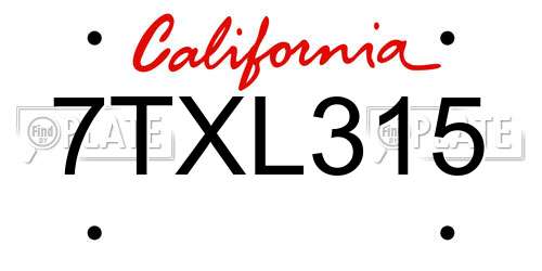 7TXL315 California License Plate