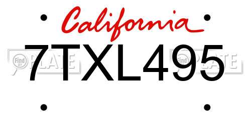7TXL495 California License Plate