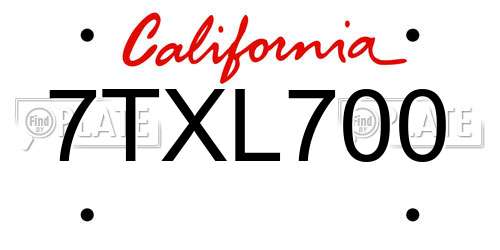 7TXL700 California License Plate