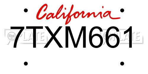 7TXM661 California License Plate