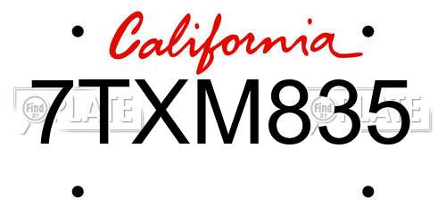 7TXM835 California License Plate