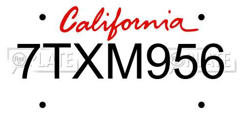 7TXM956 California License Plate