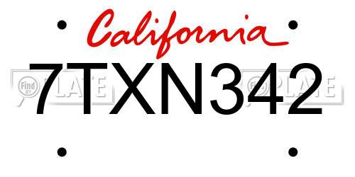 7TXN342 California License Plate