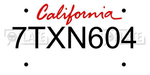 7TXN604 California License Plate