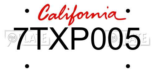 7TXP005 California License Plate
