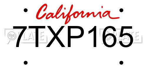 7TXP165 California License Plate