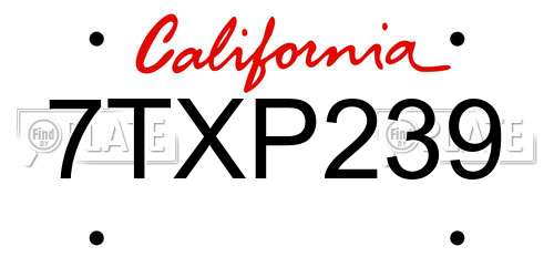 7TXP239 California License Plate