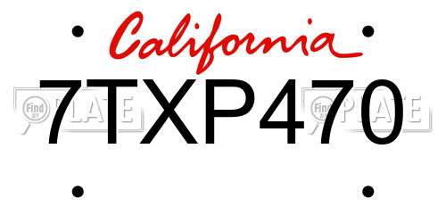 7TXP470 California License Plate