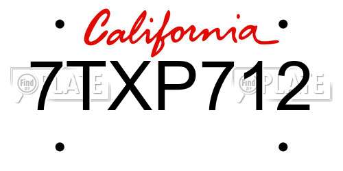 7TXP712 California License Plate
