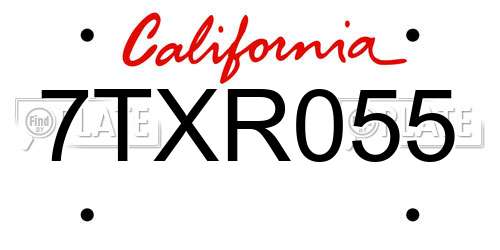 7TXR055 California License Plate