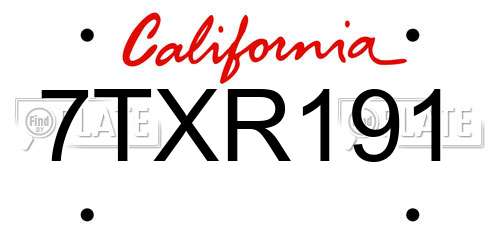7TXR191 California License Plate