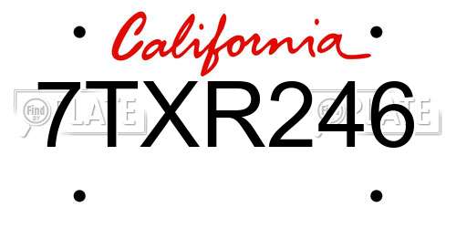 7TXR246 California License Plate