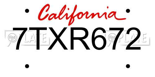 7TXR672 California License Plate