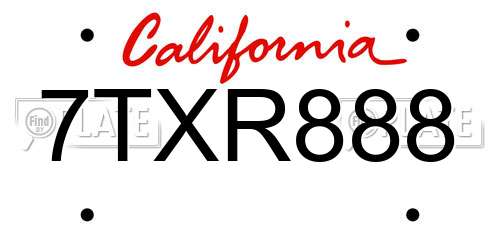 7TXR888 California License Plate