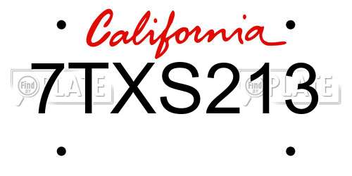 7TXS213 California License Plate