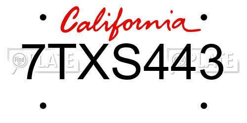 7TXS443 California License Plate